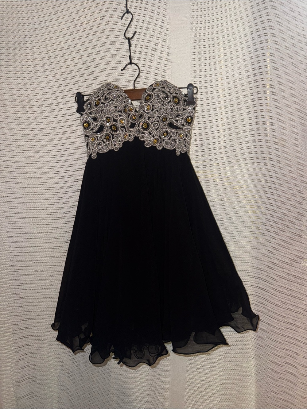 Allure Black Strapless Cocktail Dress with Gold & Silver Embellished Bodice